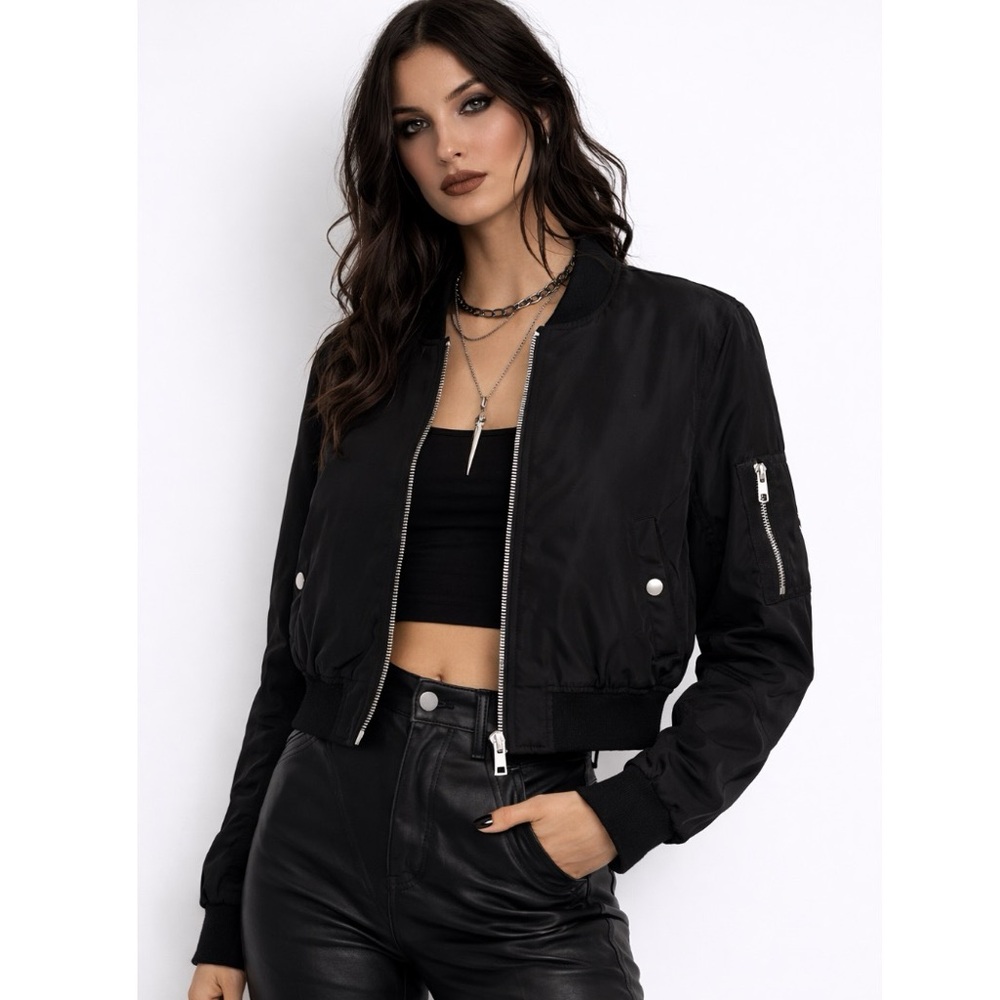 H&M Cropped Black Bomber Jacket MA-1 Style | Screen Worn IWTV